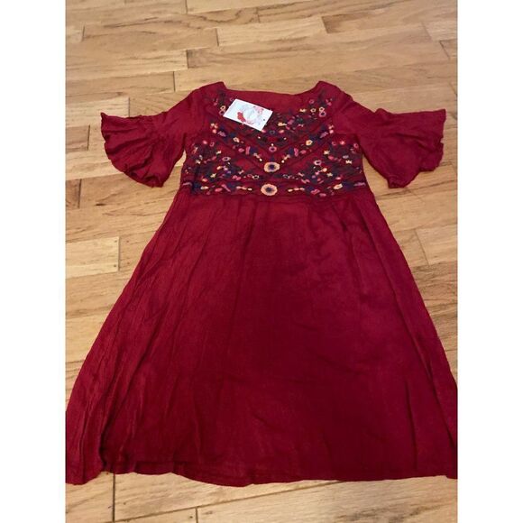 NWT Daizeolii, women’s red short bell sleeve embroidered floral peasant dress M - Picture 1 of 8